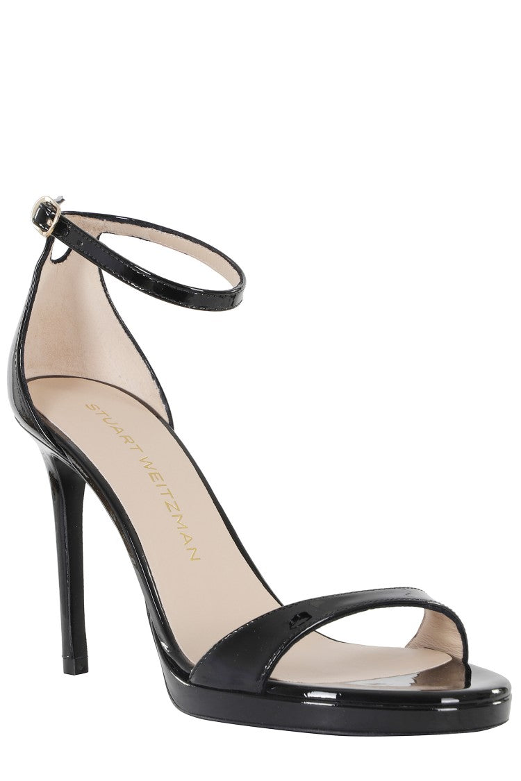 Stuart Weitzman Black Nudist Platform Ankle-Strap Leather Sandals
