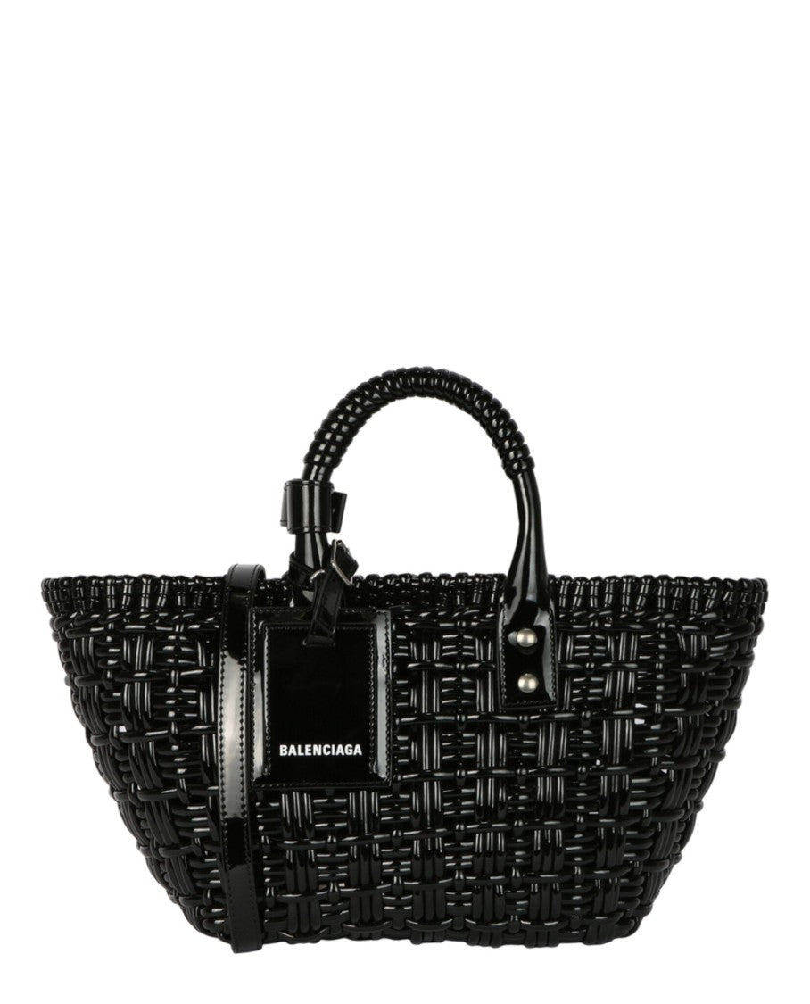 Balenciaga Basket-Style Tote Bag With Detachable Shoulder Strap And Glossy Finish