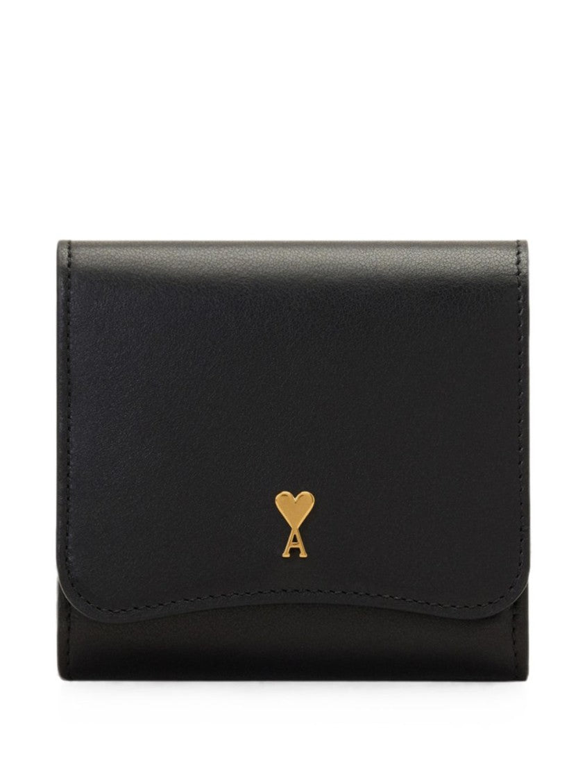Ami Paris Black Gold-Emblem Silk-Nylon Wallet