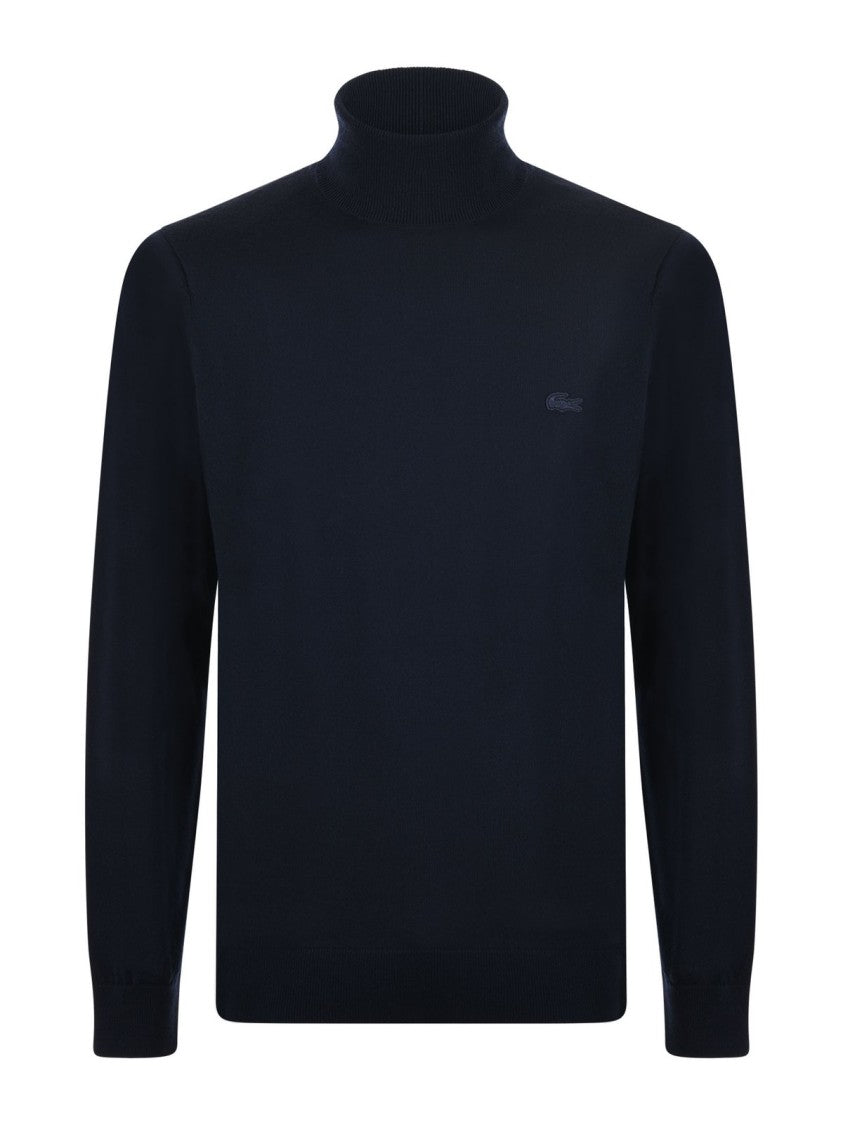 Lacoste Fitted Black Wool Turtleneck With High Collar