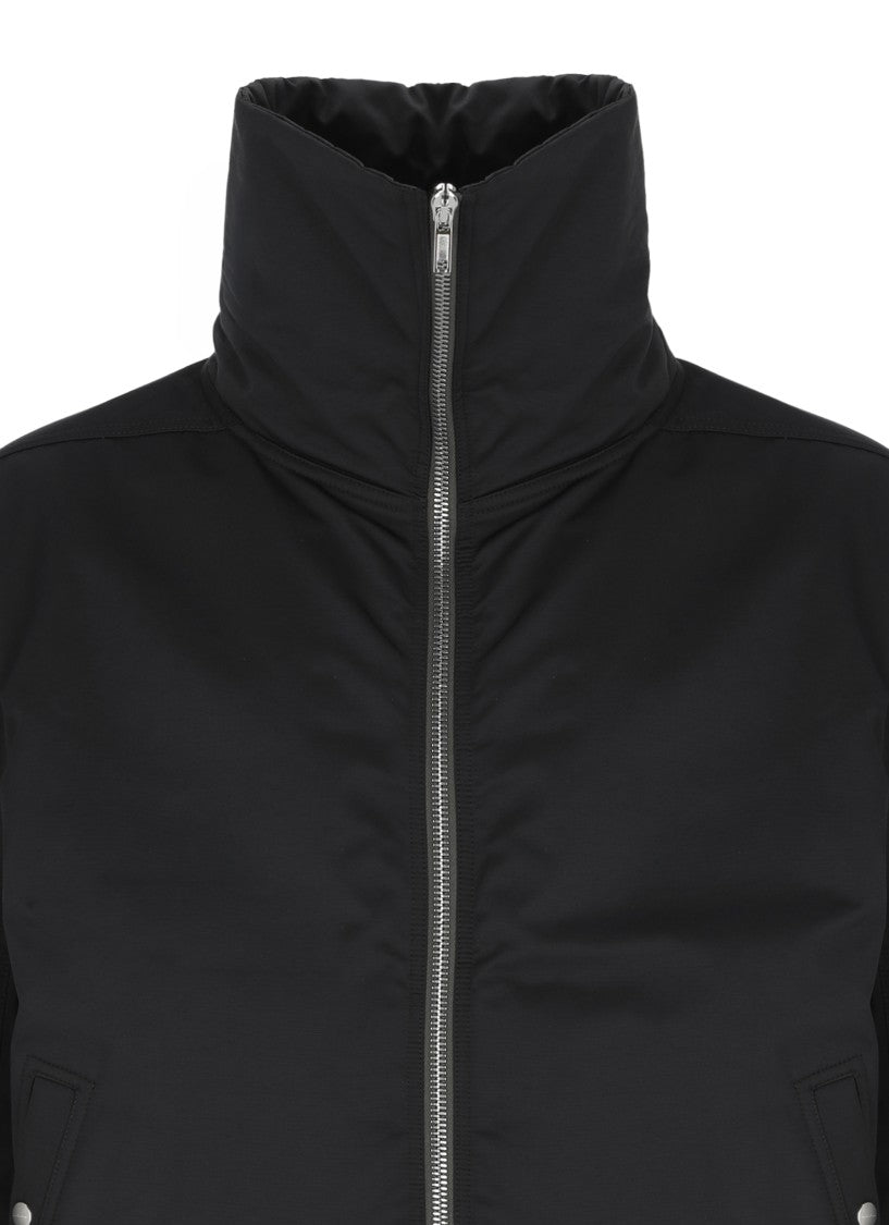 Rick Owens Black Rain Bomber Jacket With High Neck And Functional Pockets