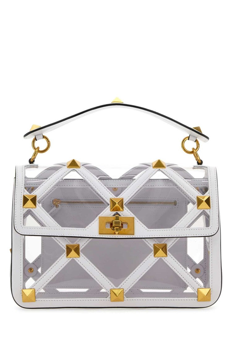 Valentino Garavani White Polymeric Material And Leather Large Roman Stud Handbag