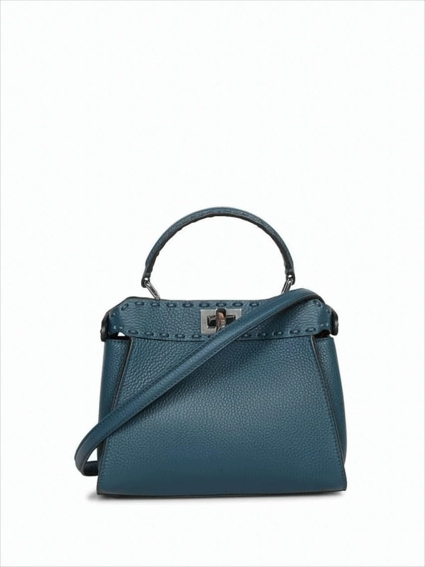 Fendi Structured Textured Blue Shoulder Bag
