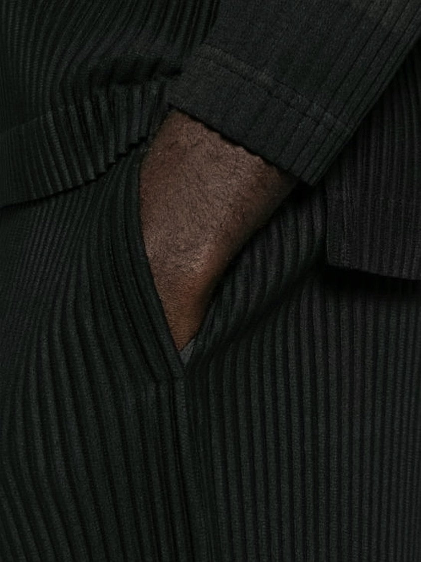 Homme Plissé Issey Miyake Cropped Black Pleated Joggers With Relaxed Fit