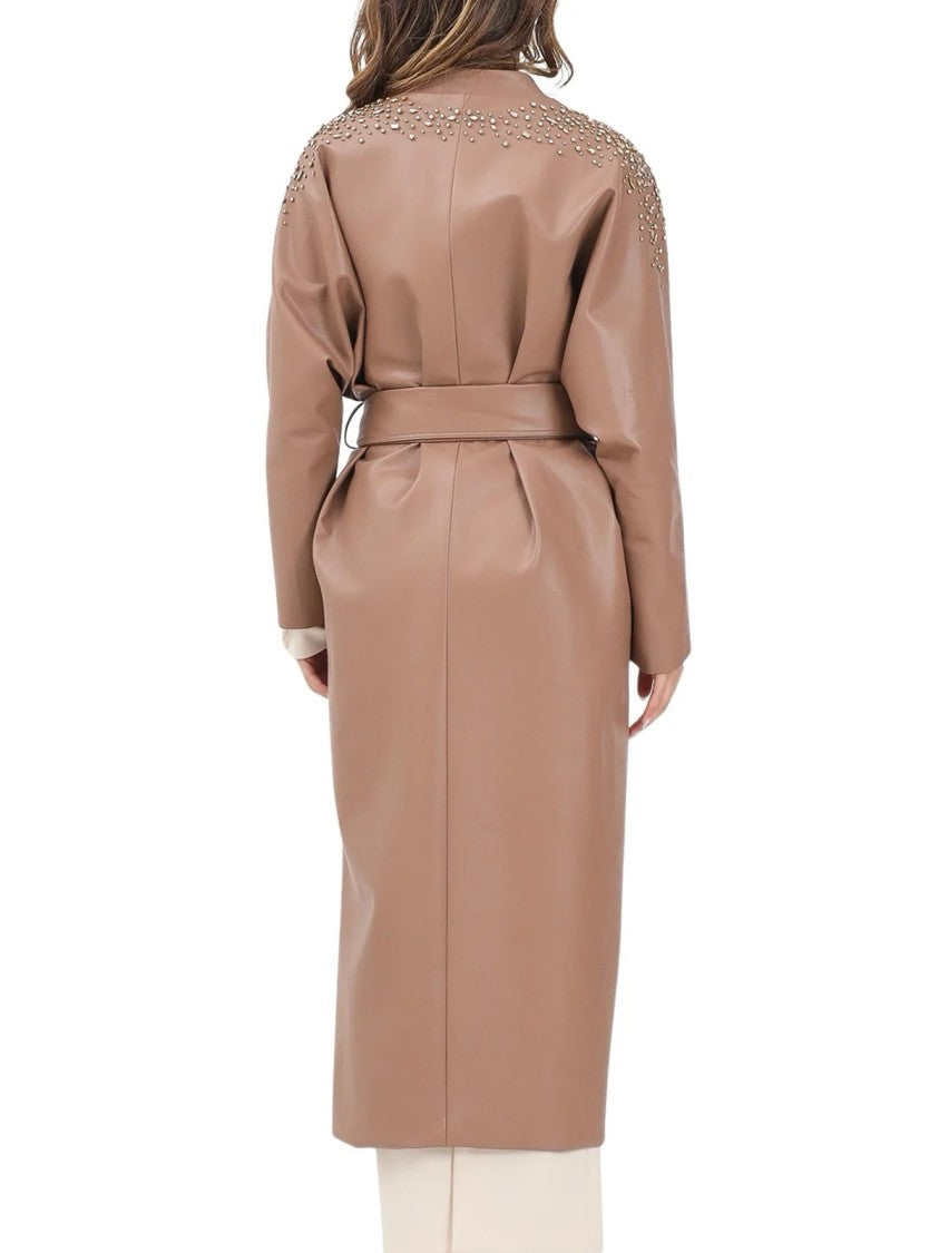 Alma Sanchez Long Belted Overcoat With Intricate Bead Embellishments
