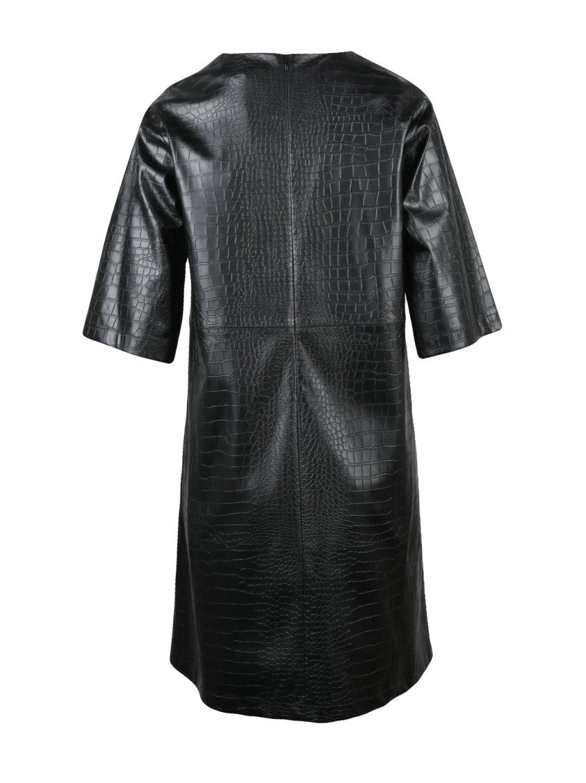 Beatrice.B Flared Mini Dress With Textured Faux Leather And Elegant Silhouette