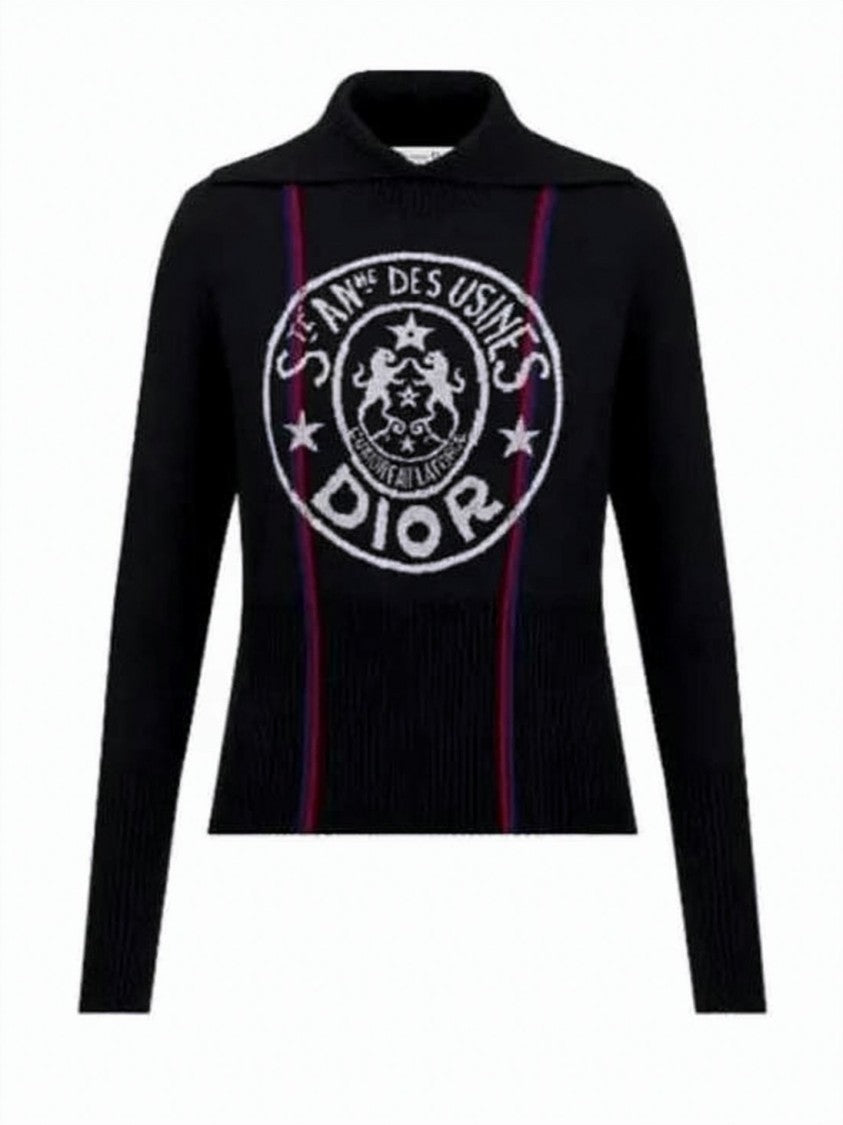 Dior Fitted Ribbed Cashmere Turtleneck Sweater With Graphic Emblem