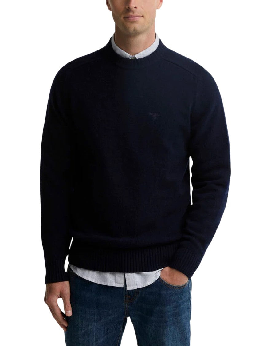 Barbour Deep Navy Ribbed Crewneck Wool Sweater