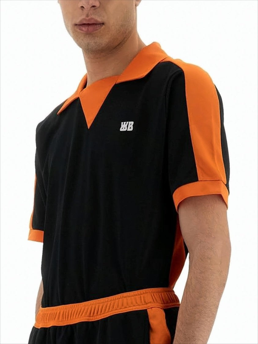 Wales Bonner Relaxed Fit Black Polo Shirt With Orange Accents