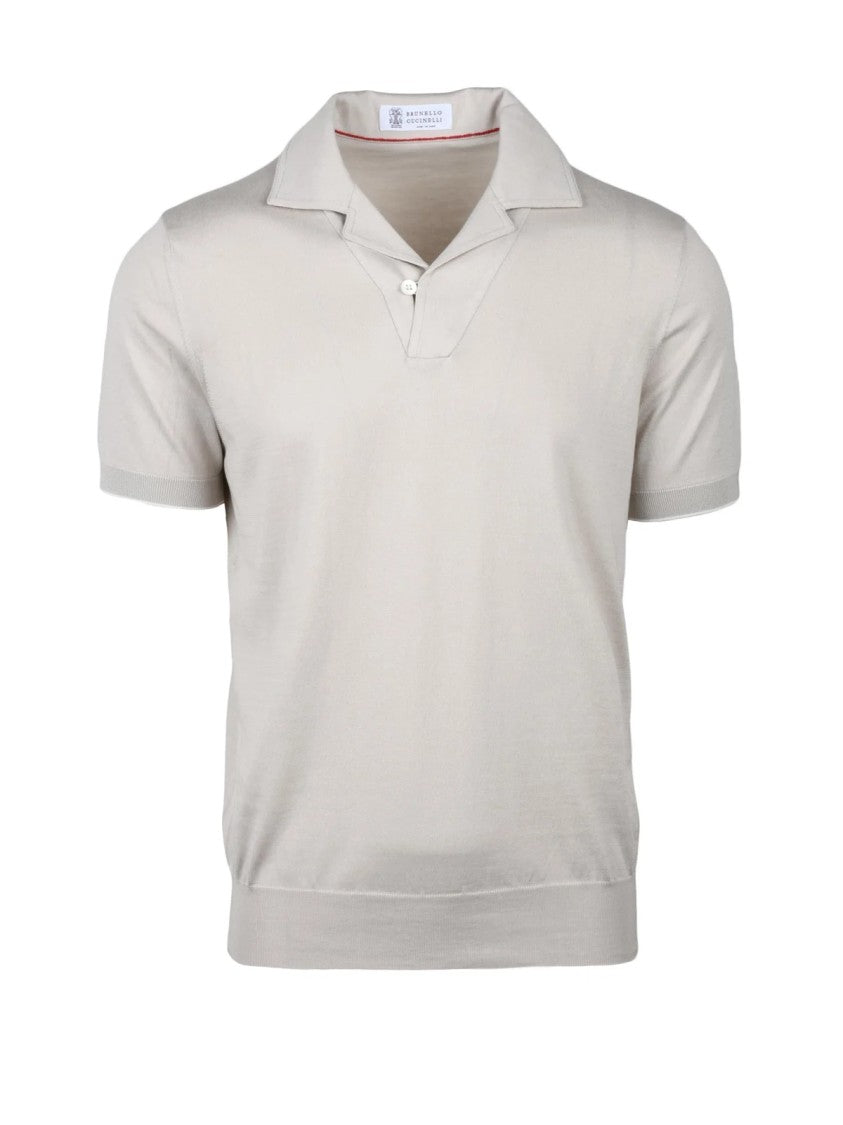 Brunello Cucinelli Beige Fine Knit Cotton Polo Shirt
