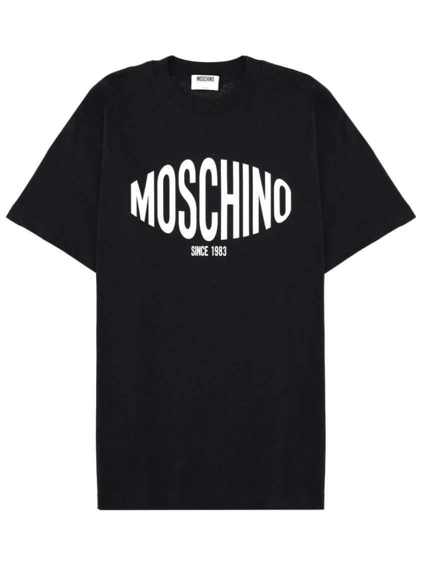 Moschino White Curved Logo Relaxed Cotton T-Shirt
