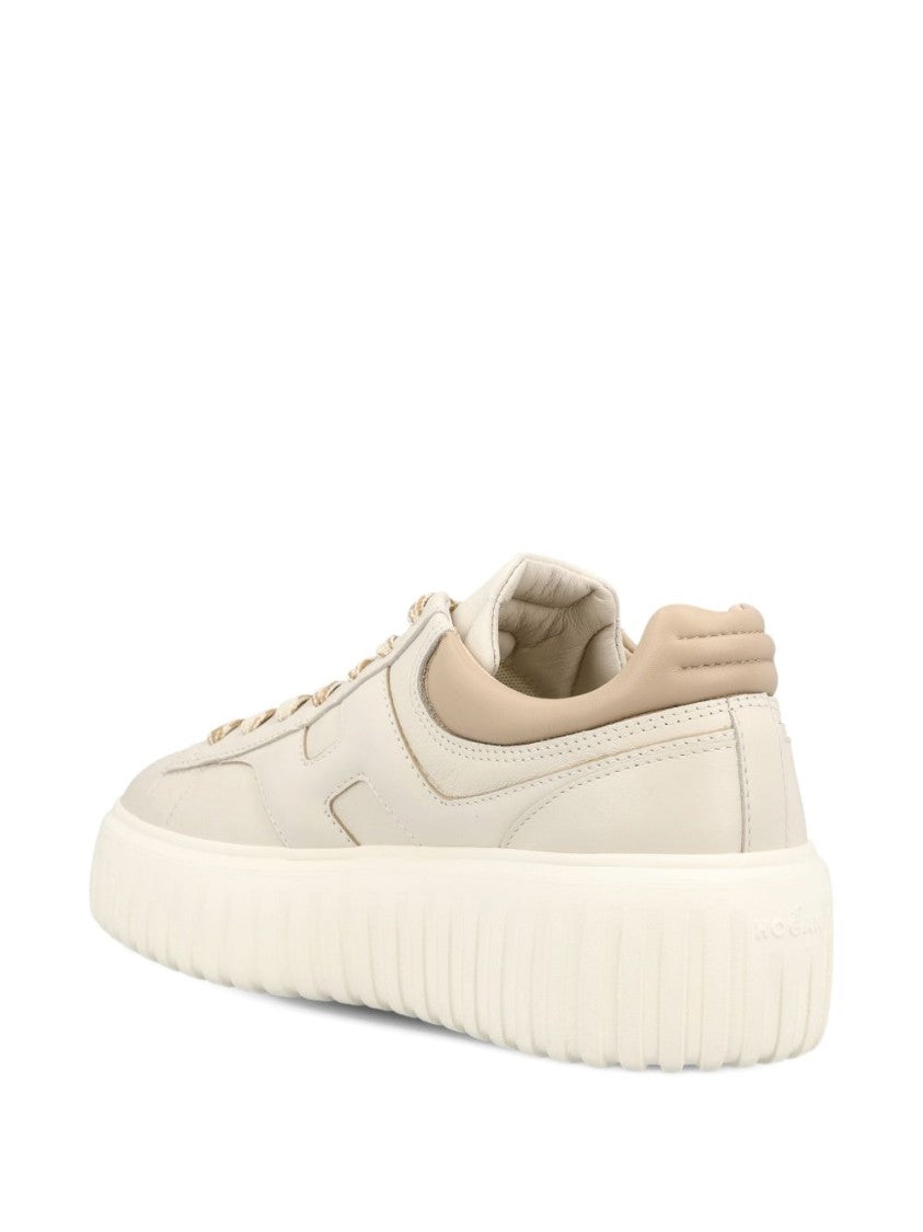 Hogan Low-Top Sneakers In Beige Leather With Platform Sole