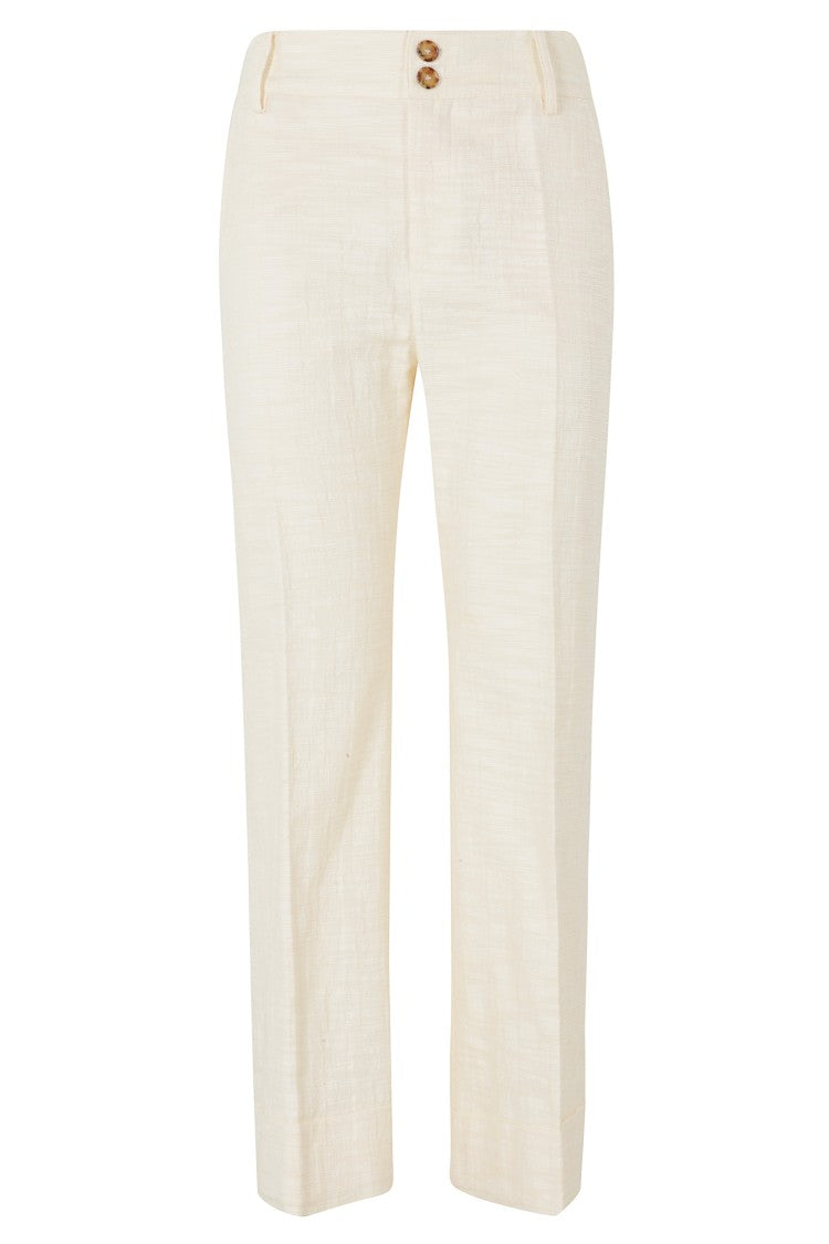 La Double J Cream Hendrix Belt Loops Soft Tapered Cotton Trousers
