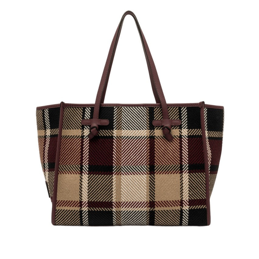 Marcella Bordeaux Plaid Shopper Bag With Leather Trim