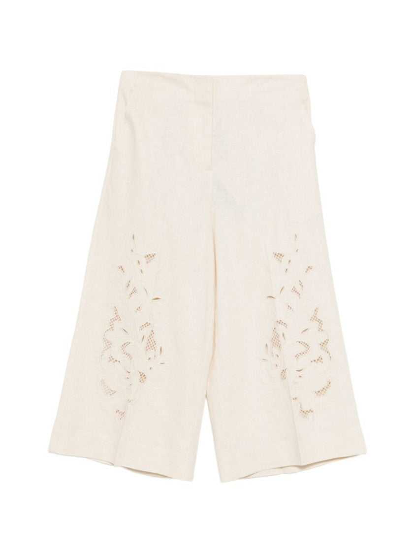 Twin-Set Wide-Leg Cropped Pants With Intricate Floral Embroidery
