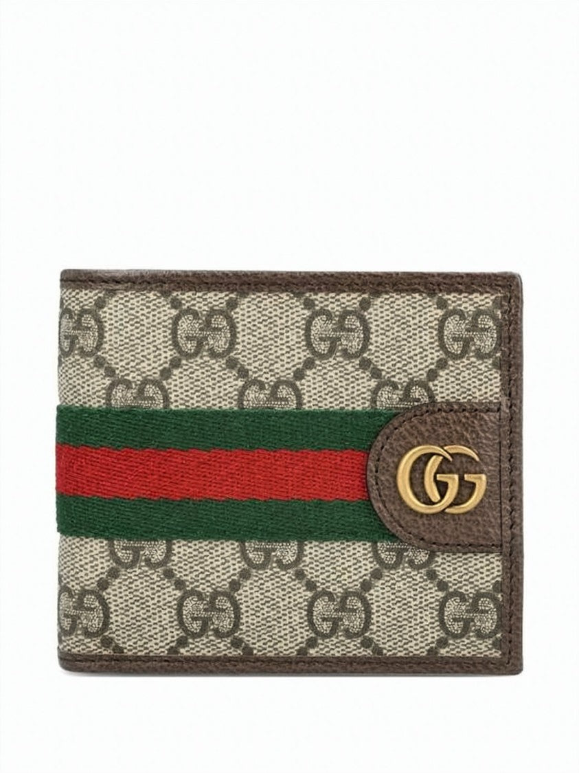 Gucci Compact Bifold Wallet With Signature Monogram And Gold-Tone Details