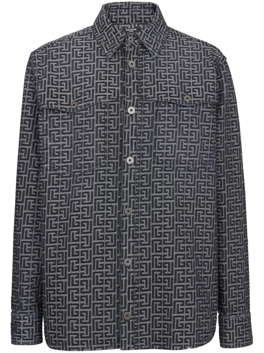Balmain Jacquard Monogram Denim Shirt