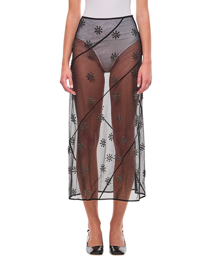 Simone Rocha Sheer Spiral Midi Skirt W/ Emb