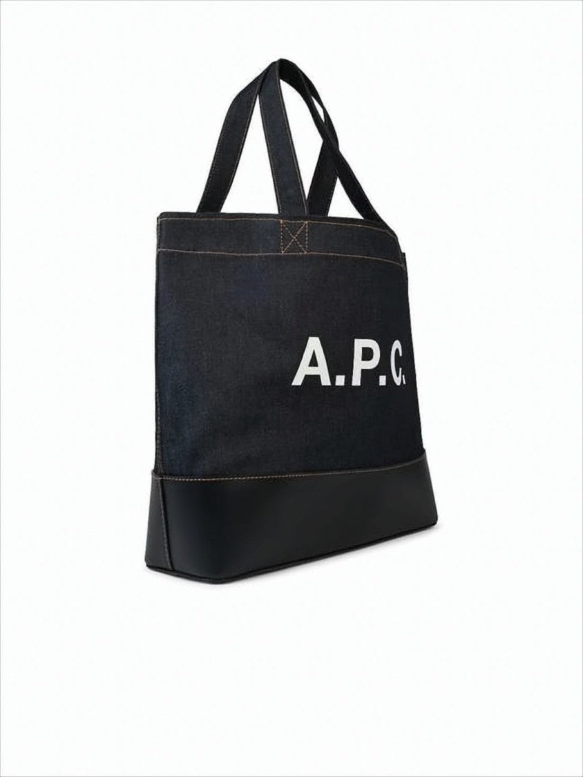 A.P.C. Structured Denim Tote Bag With Contrasting Leather