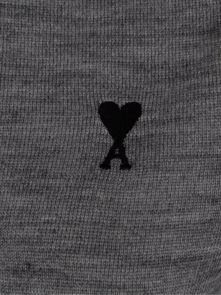 Ami Paris Ami De Coeur Polo Shirt In Luxurious Grey Wool
