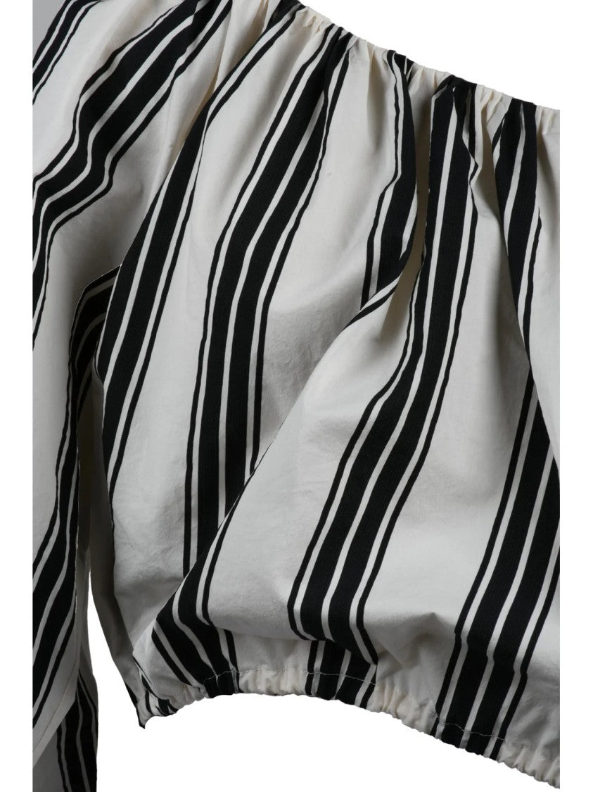 Philosophy Di Lorenzo Serafini White Black Cotton Polyamide One-Shoulder Top