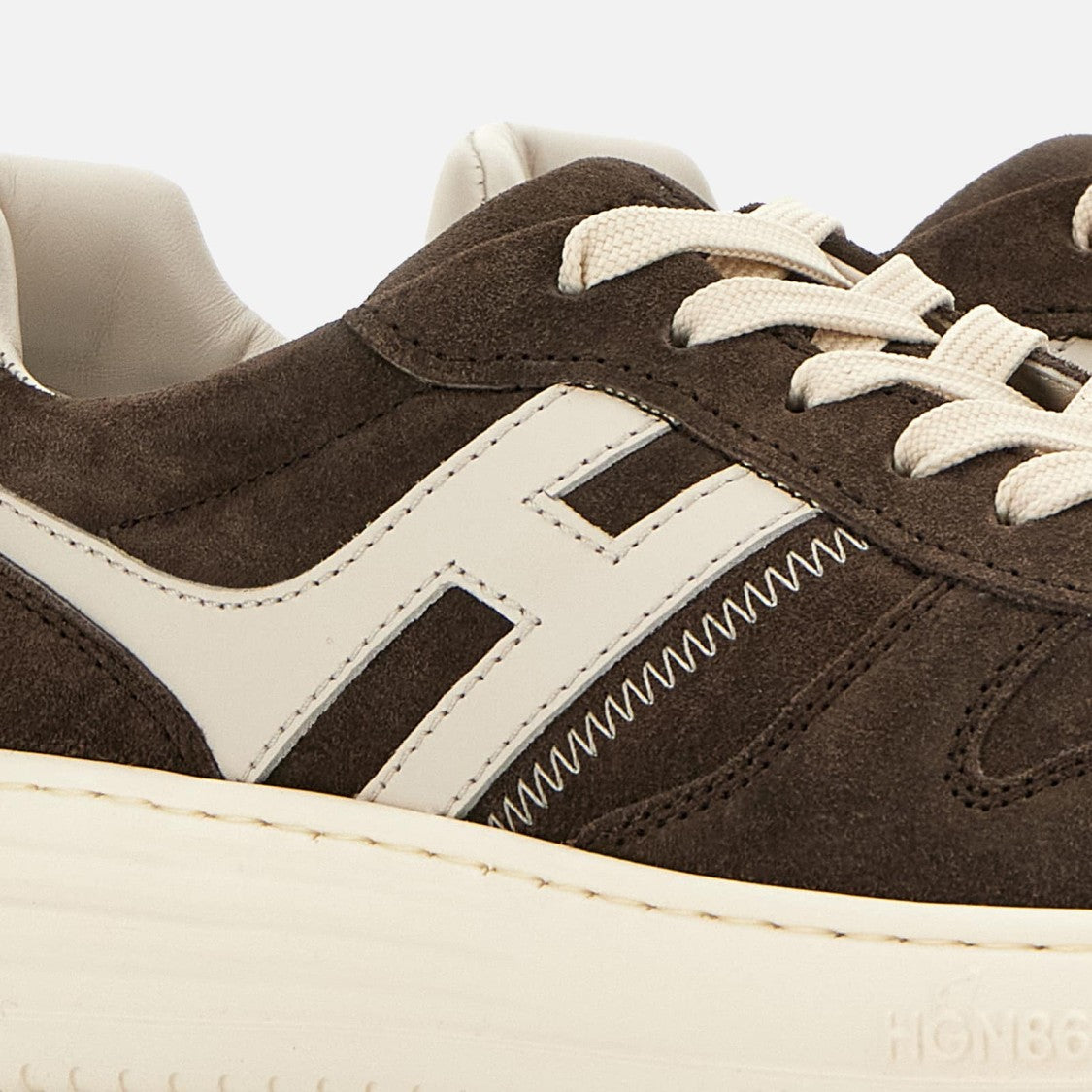Hogan Lace-Up Brown Calfskin Shoes With Suede