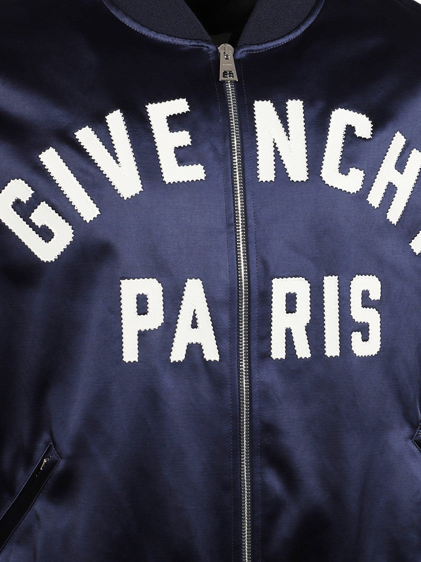 Givenchy Blue Satin And Cotton Bomber Jacket
