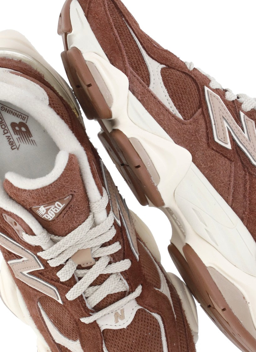 New Balance Brown Leather And Fabric Sneakers With Iconic Branding