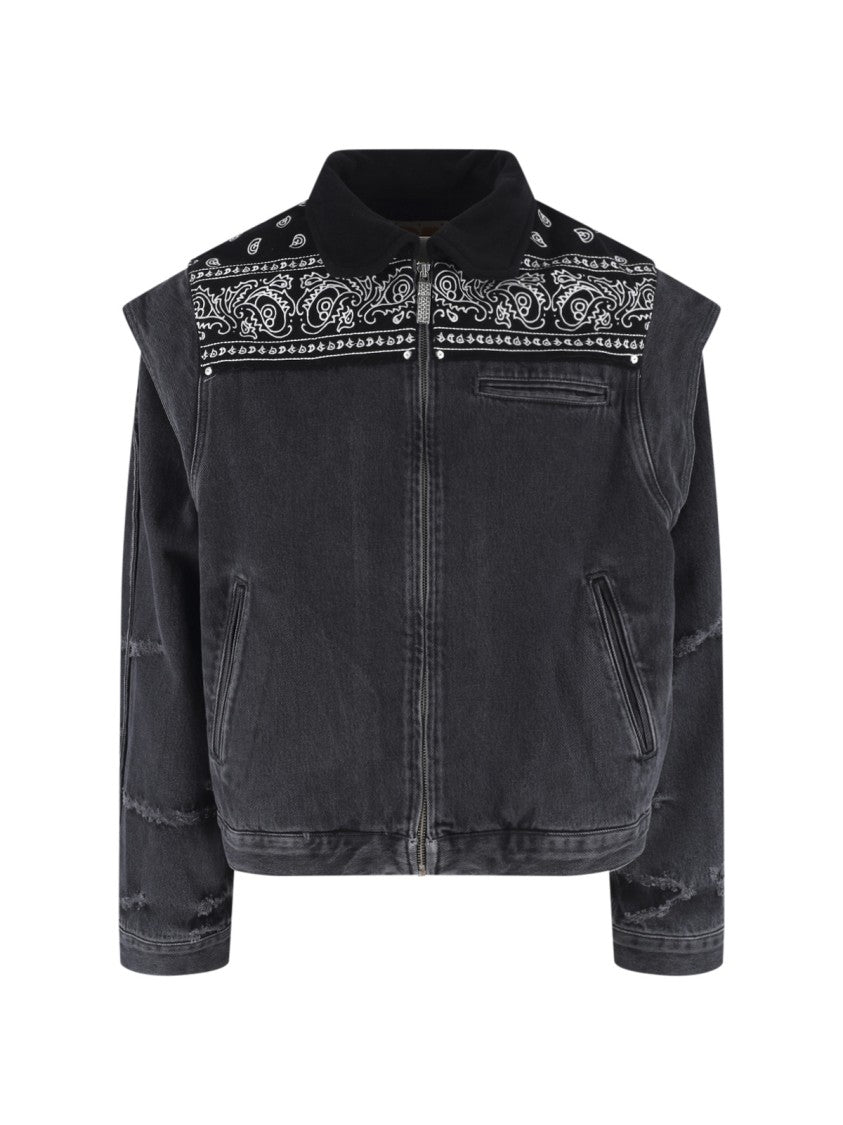 Pdf Black Bandana Print Boxy Denim Jacket