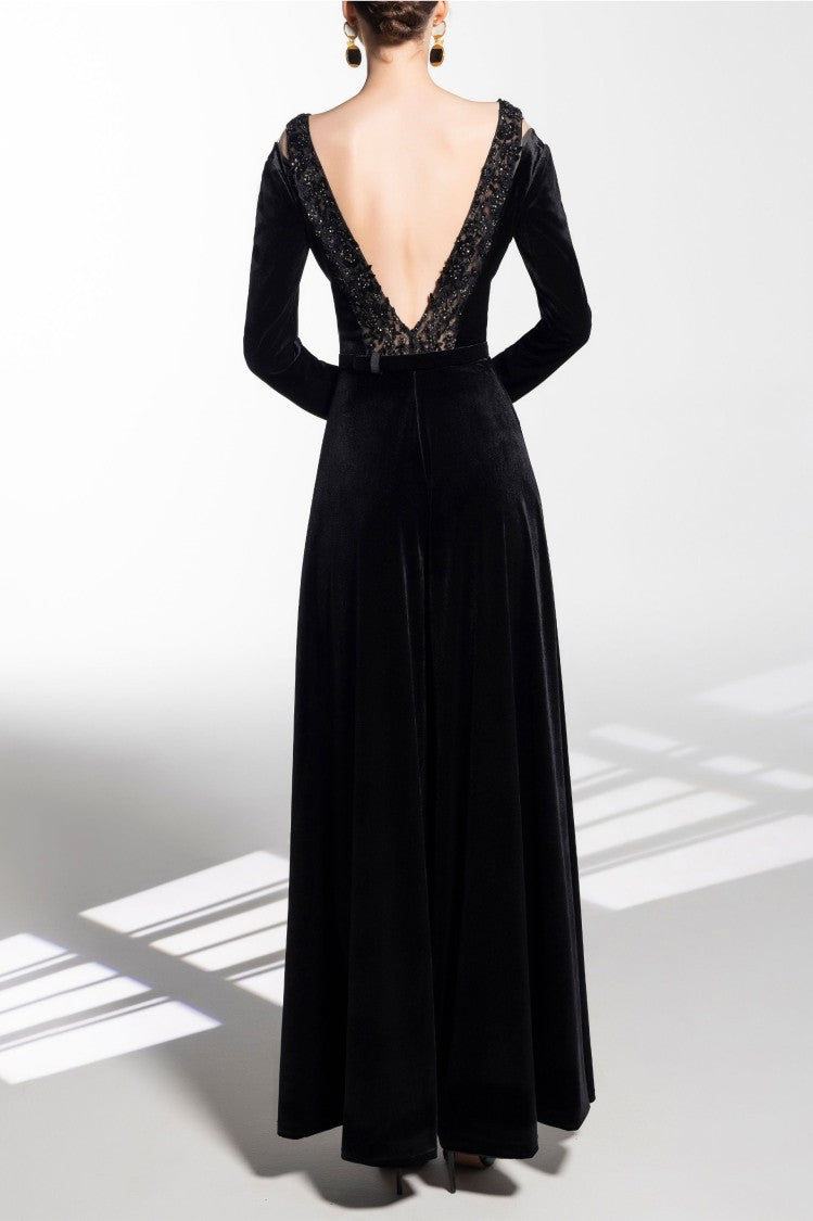 Saiid Kobeisy Velvet Flared Jumpsuit With A Beaded Top