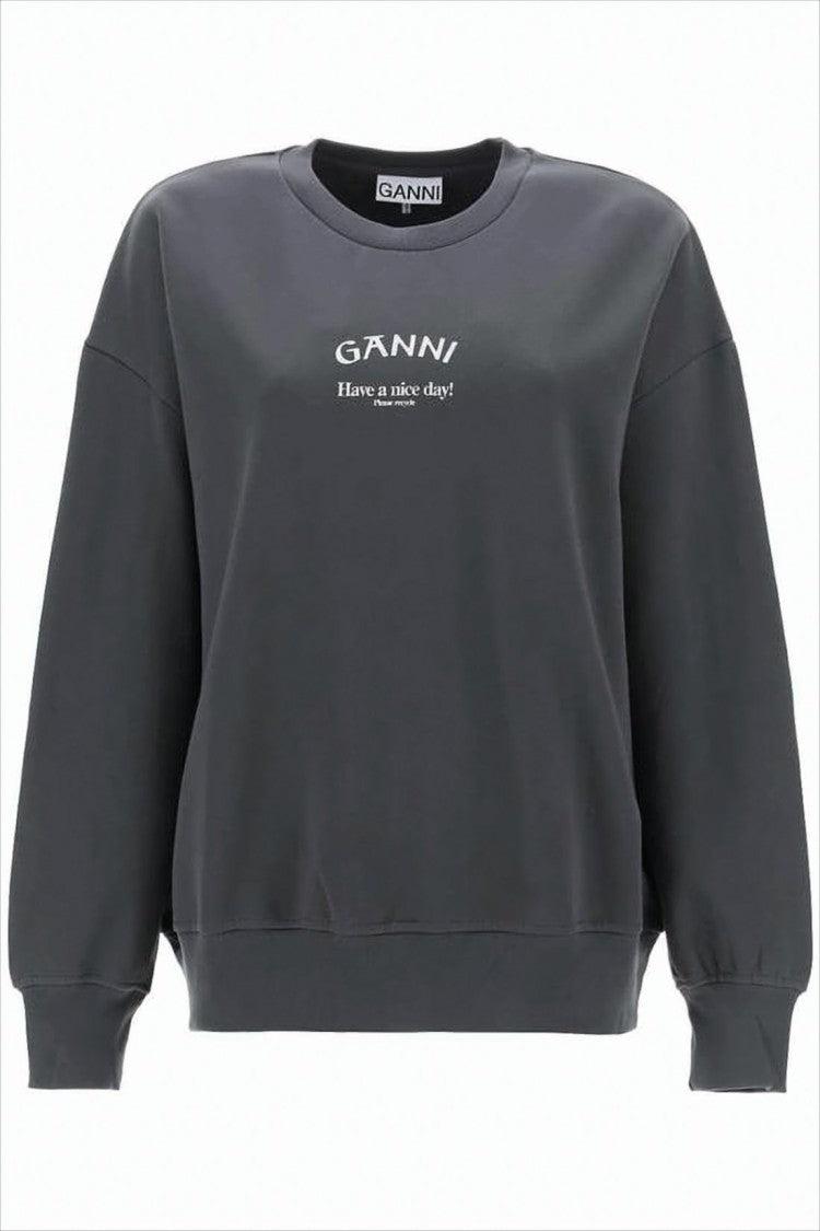 Ganni Relaxed Fit Long-Sleeve Sweatshirt With Ribbed Details