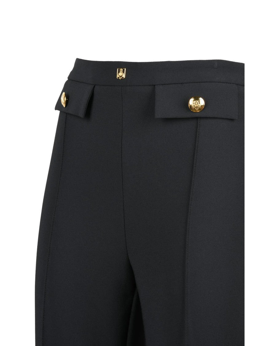 Elisabetta Franchi High-Waisted Stretch Trousers With Flap Detail And Gold Accents