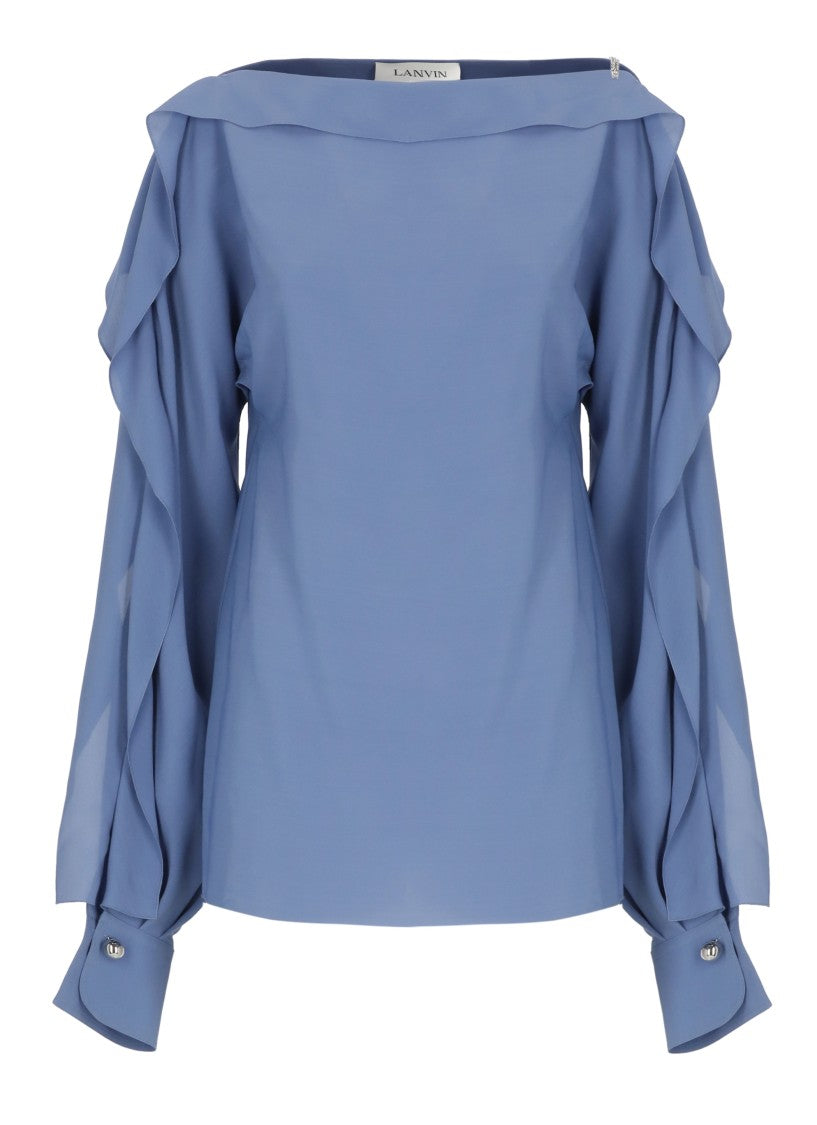 Lanvin Blue Haut Volant Long Sleeve Top