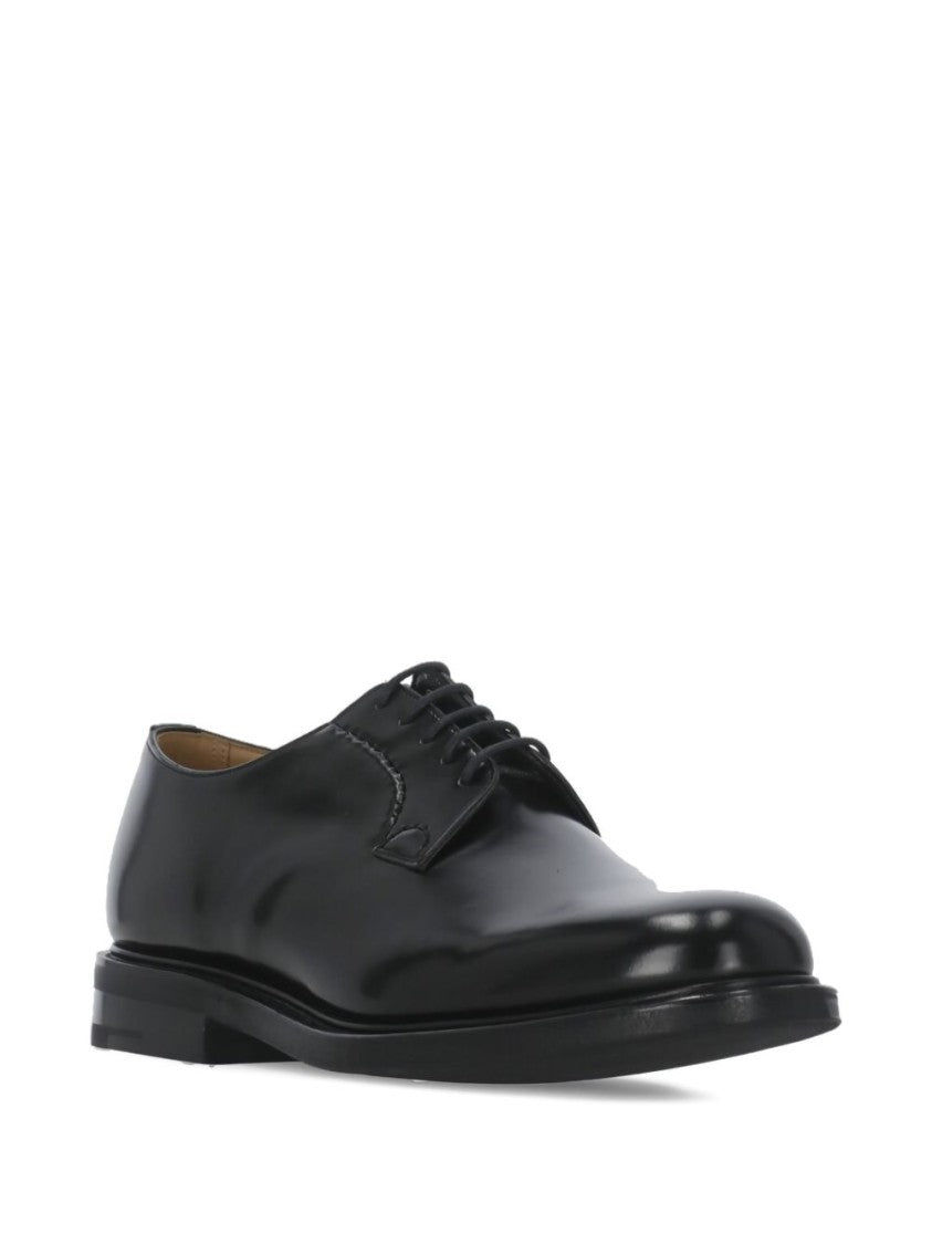 Church's Flat Lace-Up Shoes In Polished Black Calfskin