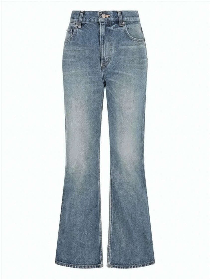 Celine Flared Blue Denim Pants With Vintage Detailing