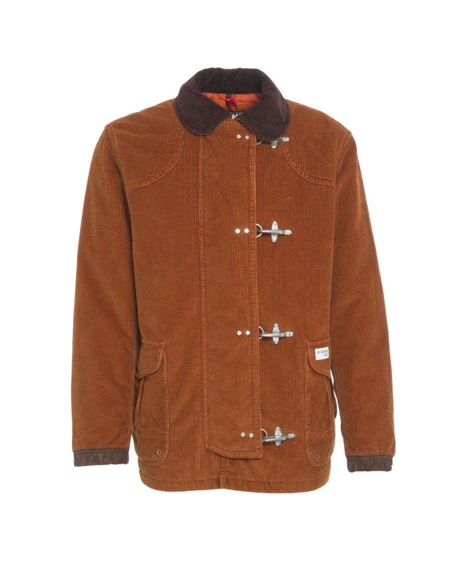 Fay Corduroy Jacket With Hook Closure And Flap Pockets