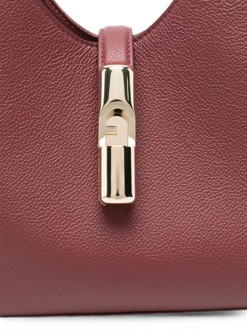 Furla Burgundy Leather Gold Clasp Structured Top-Handle Bag