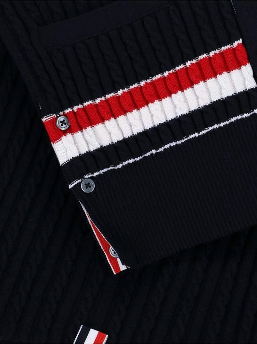 Thom Browne Ribbed Knit Cardigan With Deep V-Neck