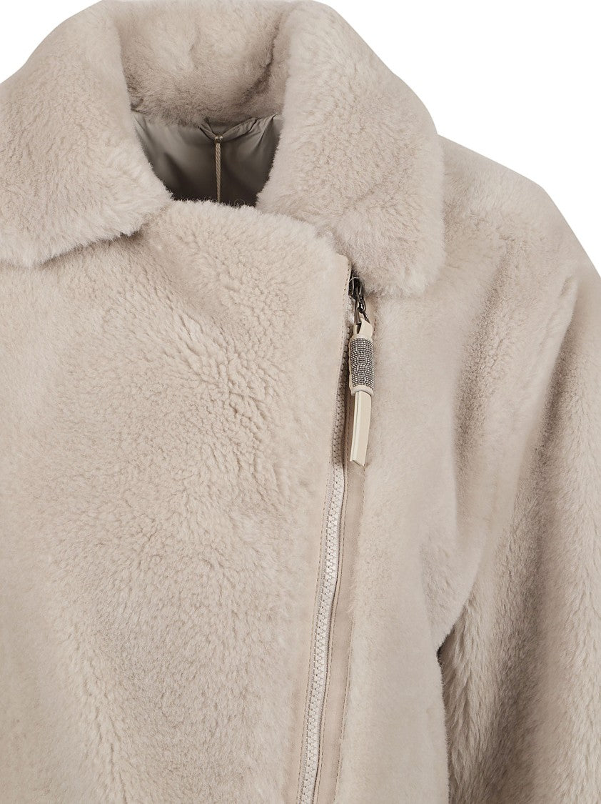 Brunello Cucinelli Plush Beige Coat With Classic Collar