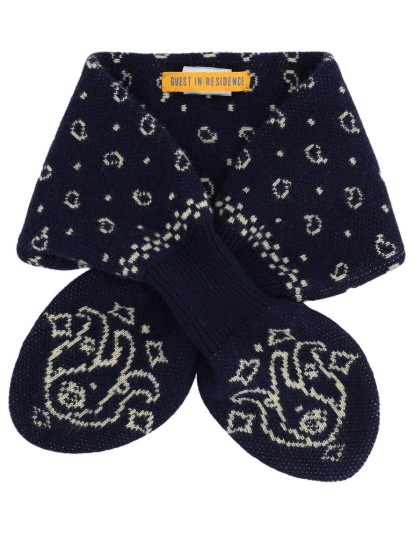 Guest In Residence Deep Blue Patterned Wool-Cashmere Scarf