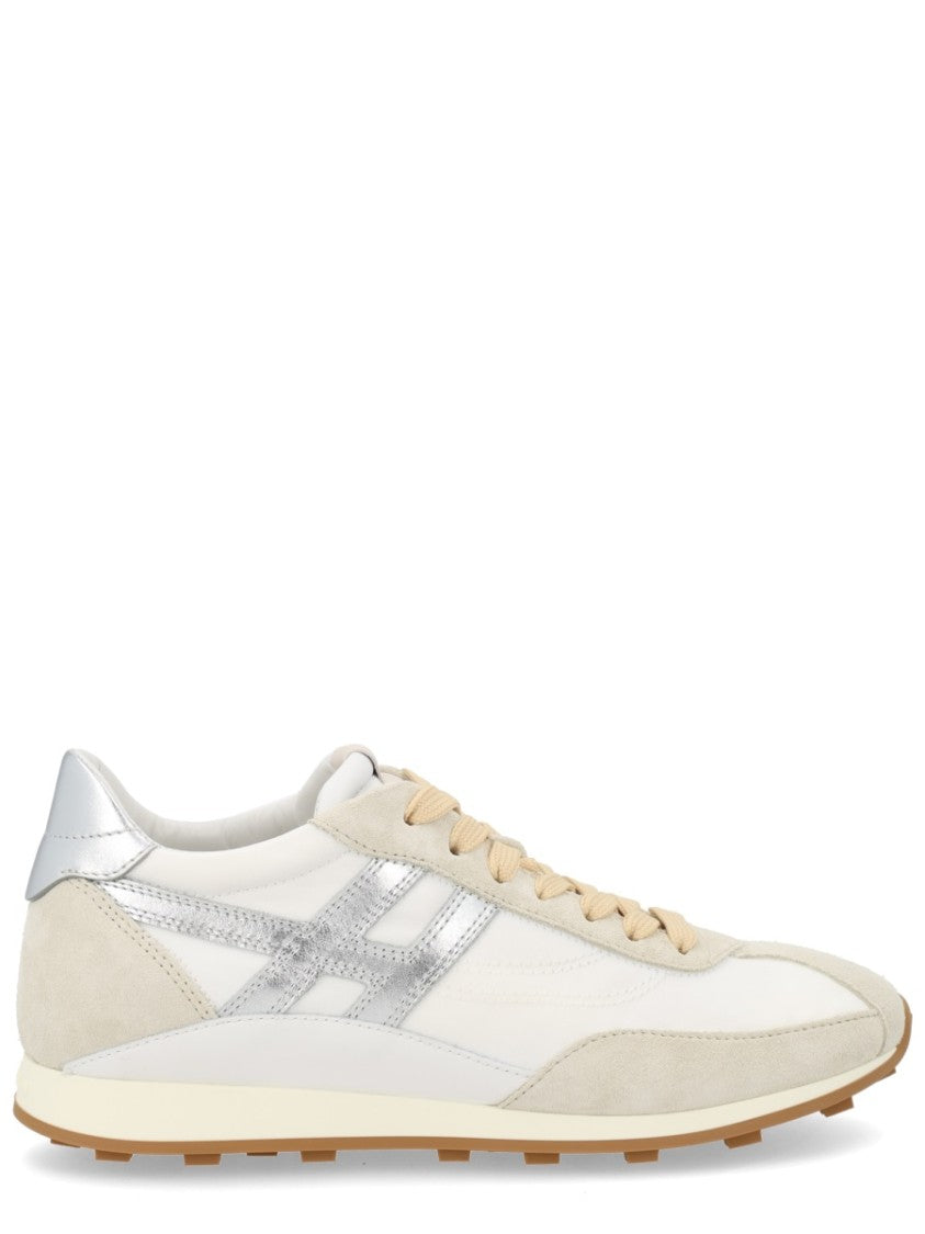 Hogan Beige Low-Profile Silver Accent Sneakers