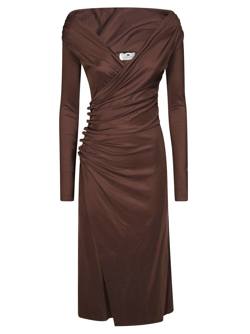 Elisabetta Franchi V-Neck Longuette Dress With Fitted Silhouette