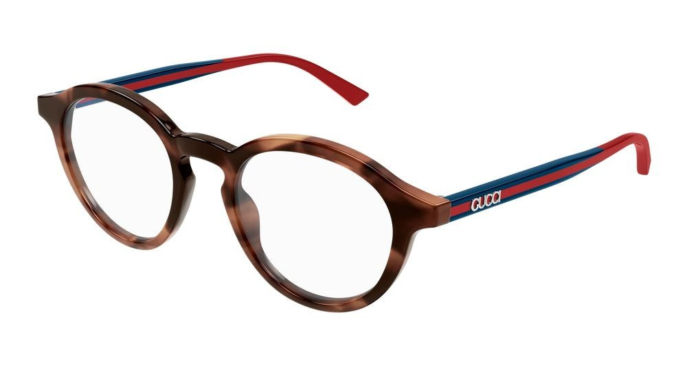 Gucci Havana Bold Stripe Accents Translucent Eyeglasses