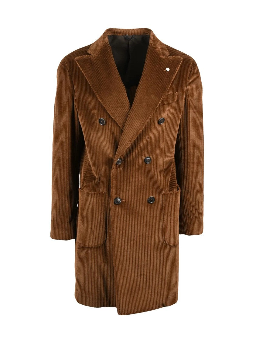 L.B.M. 1911 Brown Cotton Corduroy Double-Breasted Coat