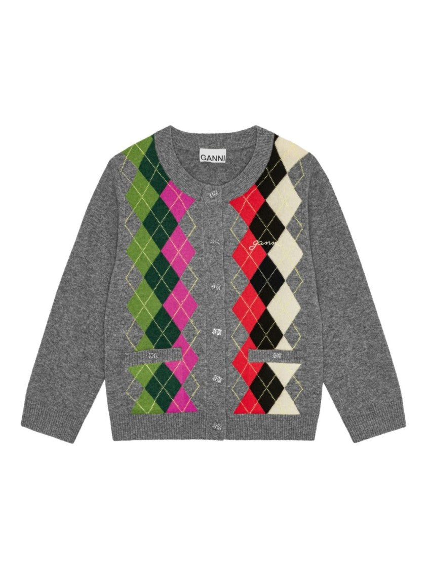 Ganni Checked Button Cardigan