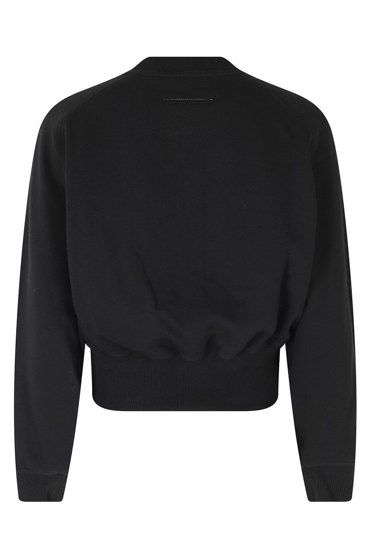 Mm6 By Maison Margiela Black Cropped Hooded Cotton Sweatshirt
