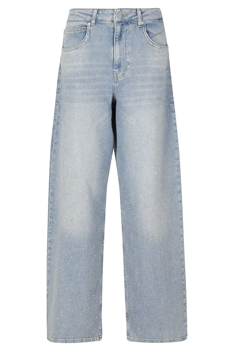 Essentiel Antwerp Blue Rhinestone Embellished Wide-Leg Jeans