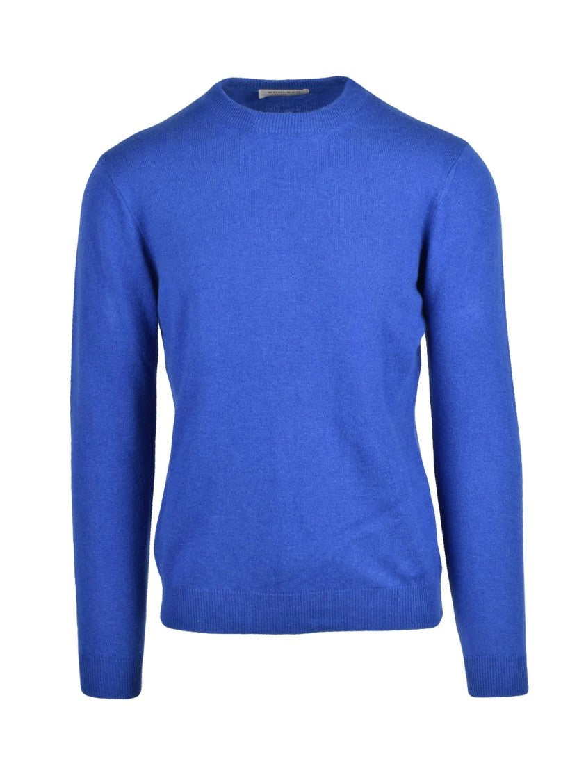 Wool & Co Crew Neck Pullover With Ribbed Detailing In Royal Blue