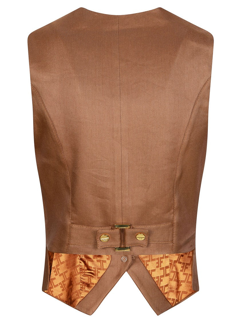 Elisabetta Franchi Tailored Gilet With Structured Silhouette And Gold Accents