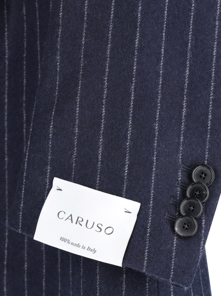 Caruso Blue Pinstripe Peak-Lapel Double-Breasted Suit